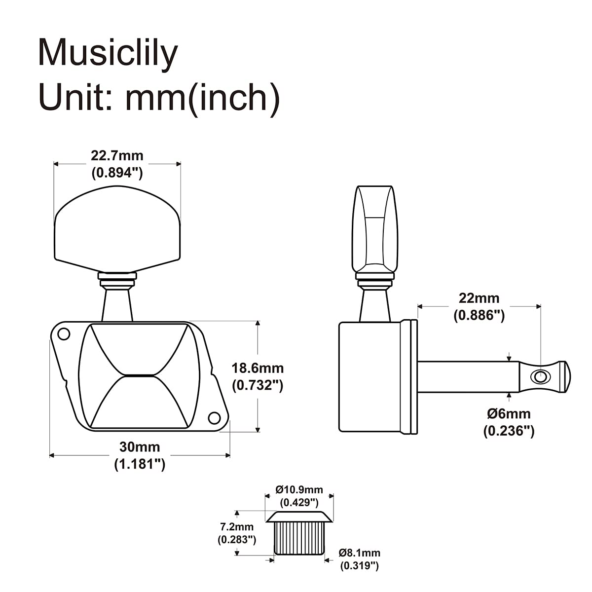 Musiclily Pro 3L+3R Semi-Closed Guitar Tuners String Tuning Pegs Keys Machine Heads Set for Electric Guitar or Acoustic Guitar,
